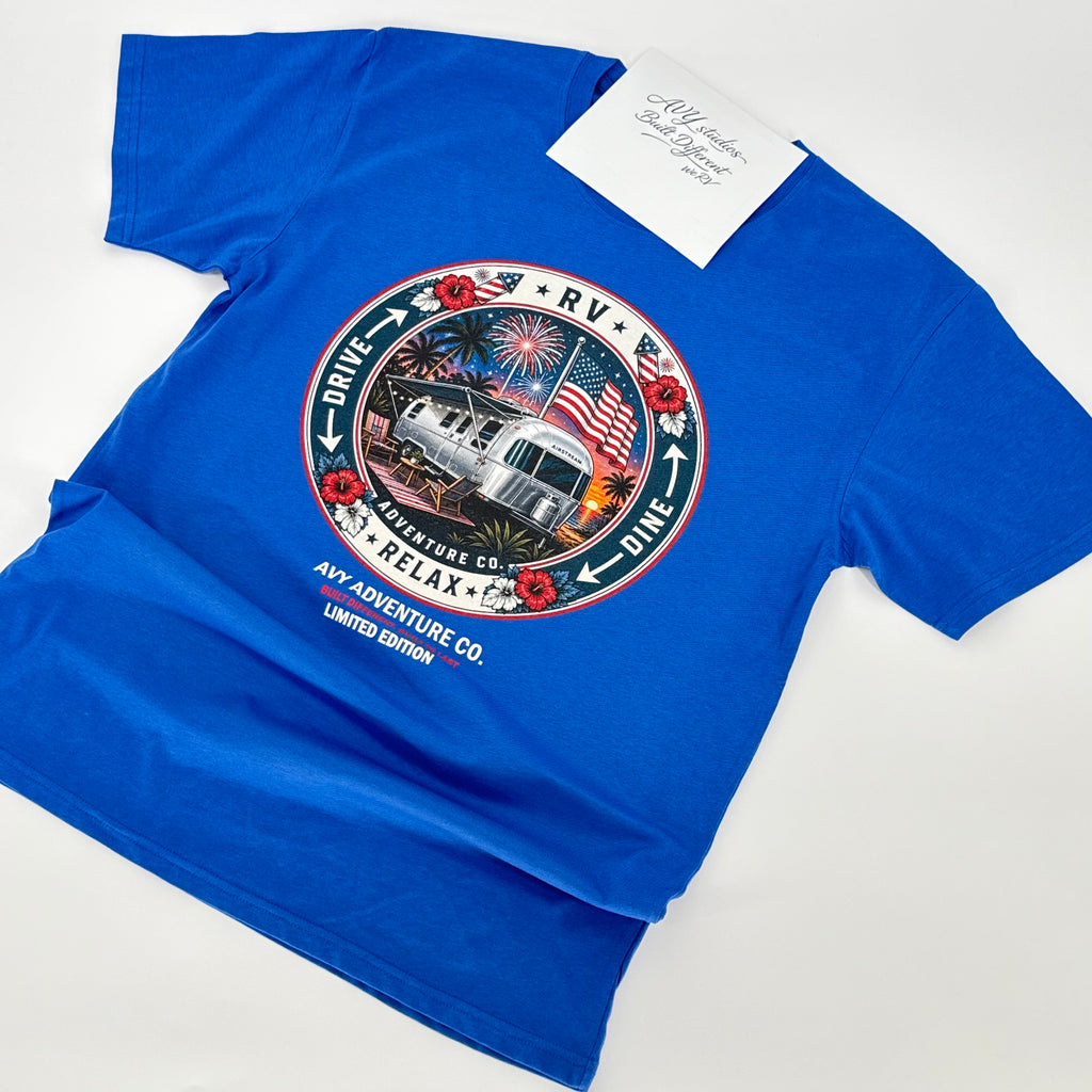 AVY Adventure Co. 4th of July Airstream RV Tee - Blue