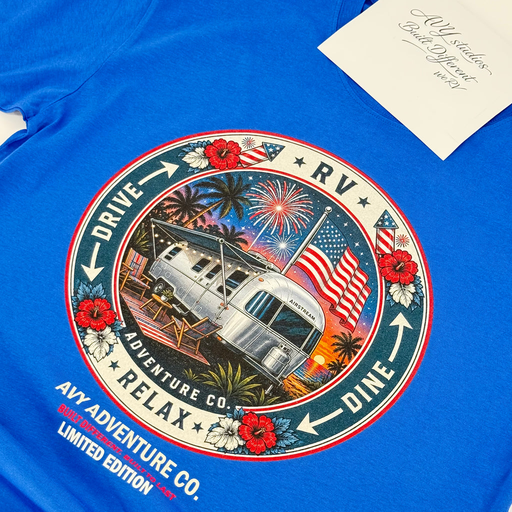 AVY Adventure Co. 4th of July Airstream RV Tee - Blue
