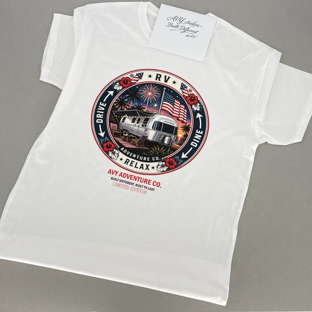 AVY Adventure Co. 4th of July Airstream RV Tee - White