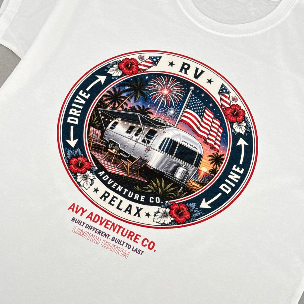 AVY Adventure Co. 4th of July Airstream RV Tee - White