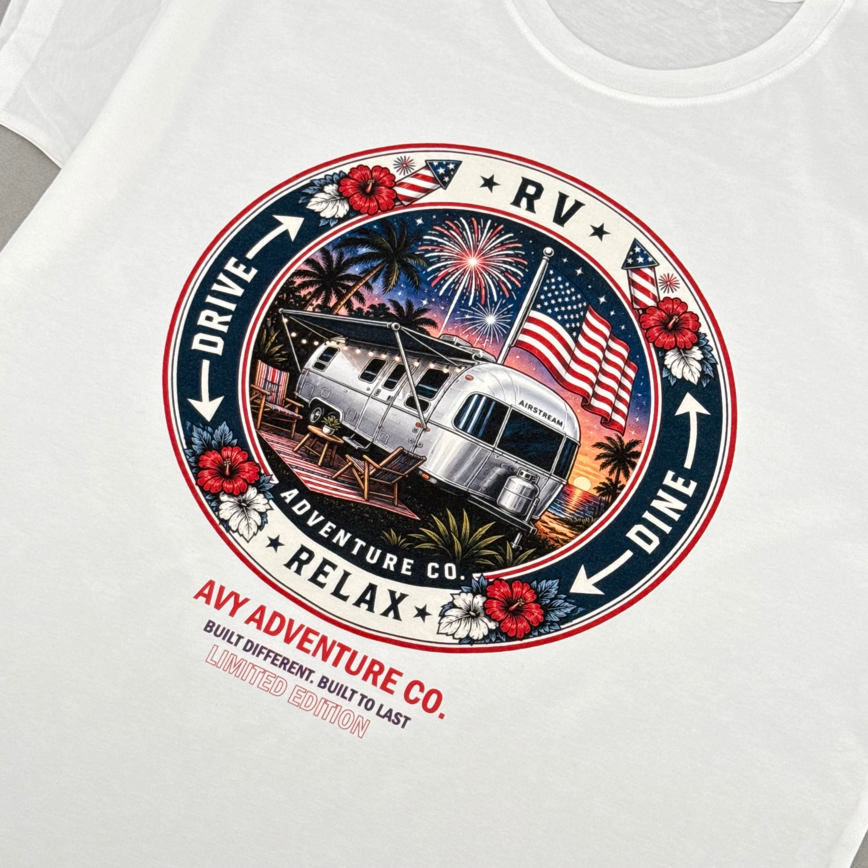 AVY Adventure Co. 4th of July Airstream RV Tee - White