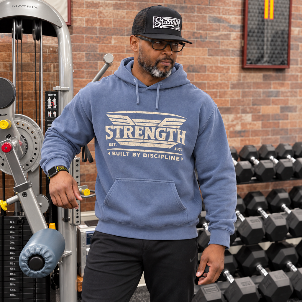 AVY Strength Co. Built by Discipline Hoodie | Blue Jean