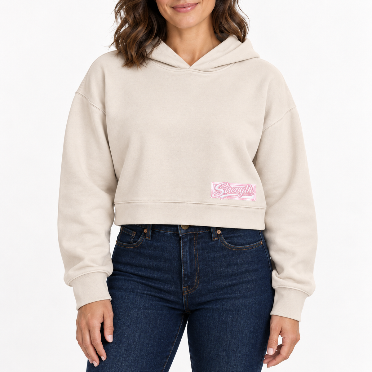 AVY Strength Co. Women’s Embroidered Crop Hoodie | Bone