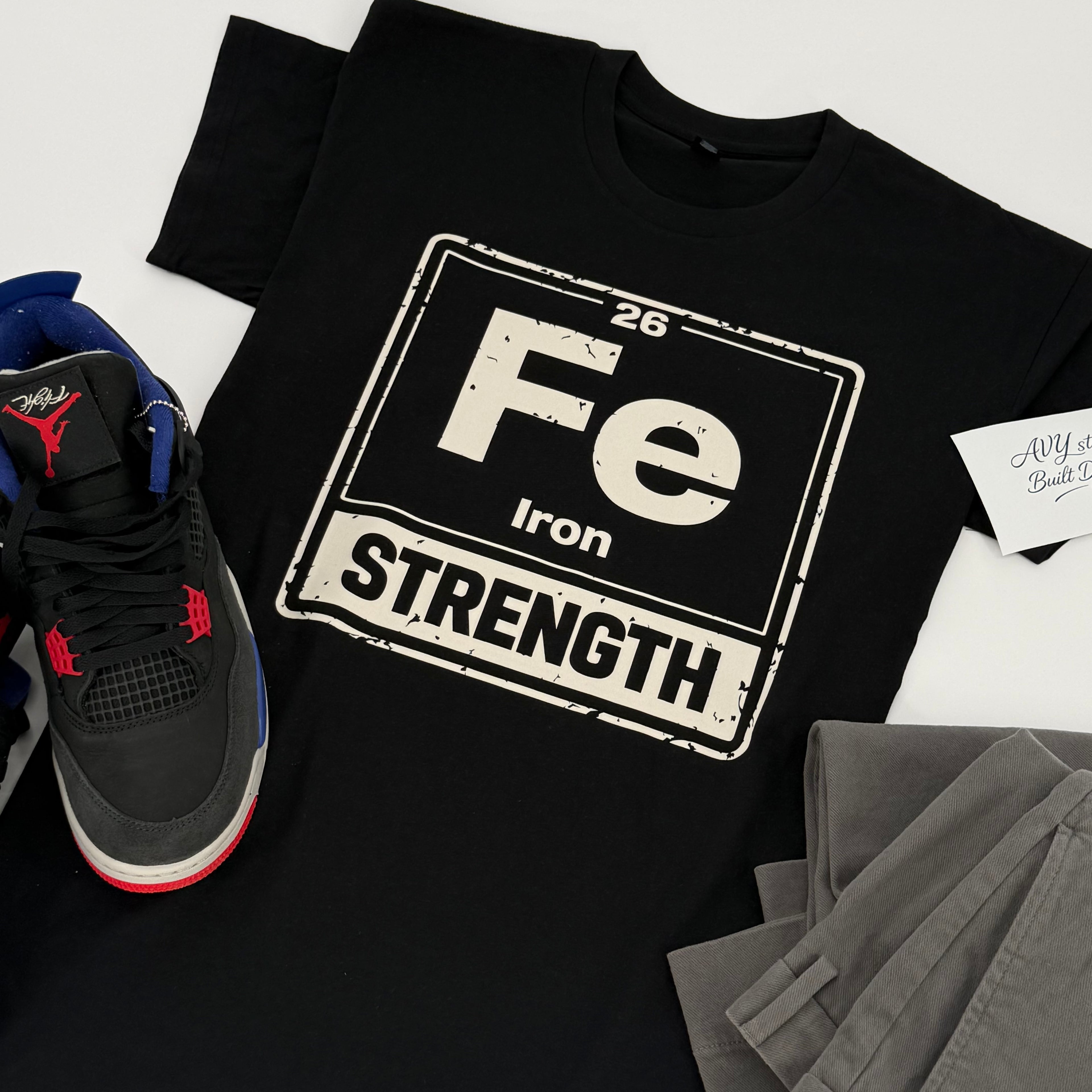 Premium Fe Strength Vintage T-Shirt – Built Different Gym Shirt | Black & Bone