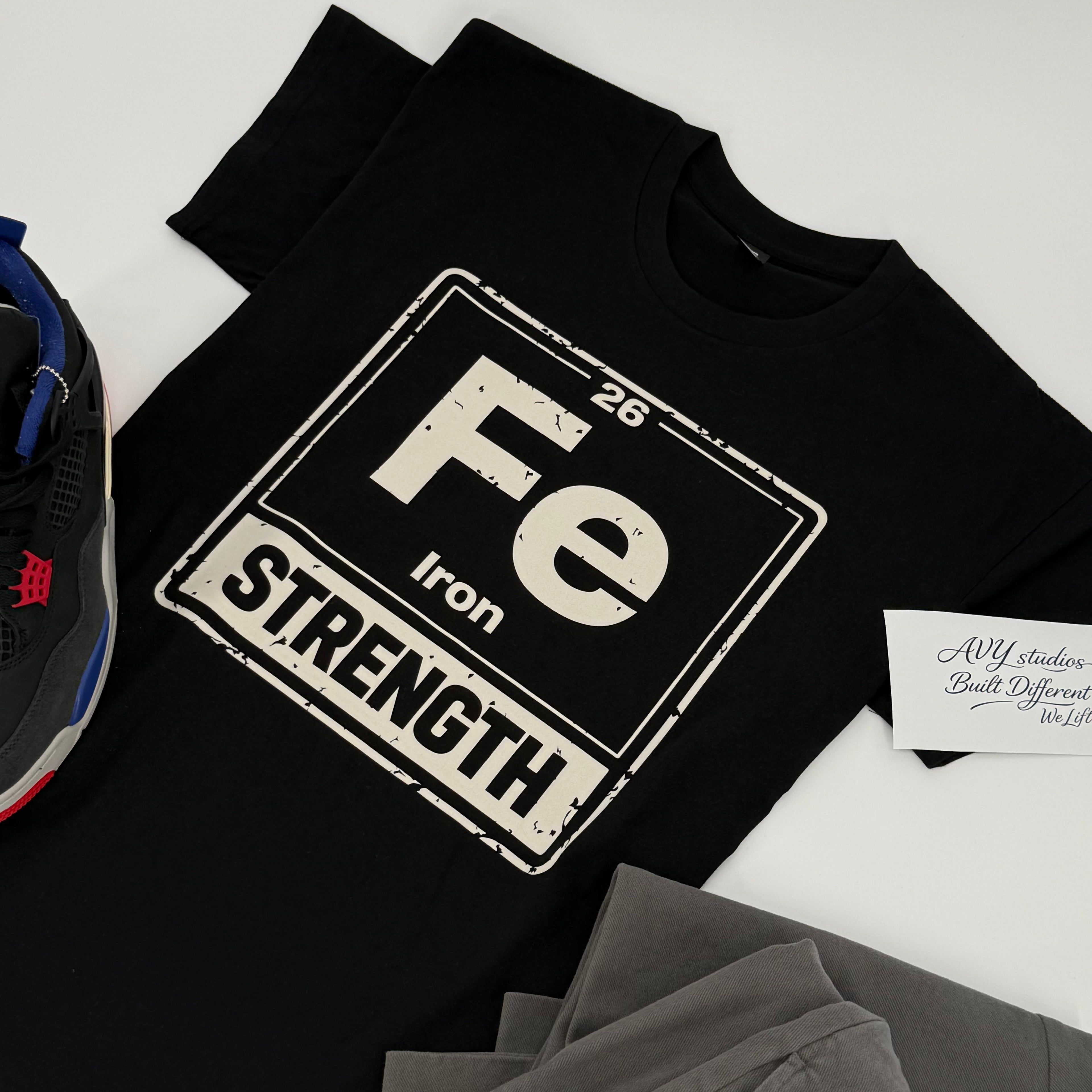 Premium Fe Strength Vintage T-Shirt – Built Different Gym Shirt | Black & Bone