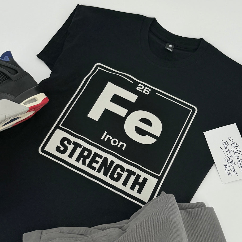 Premium Fe Strength T-Shirt – Built Different Gym Shirt | Black & Bone