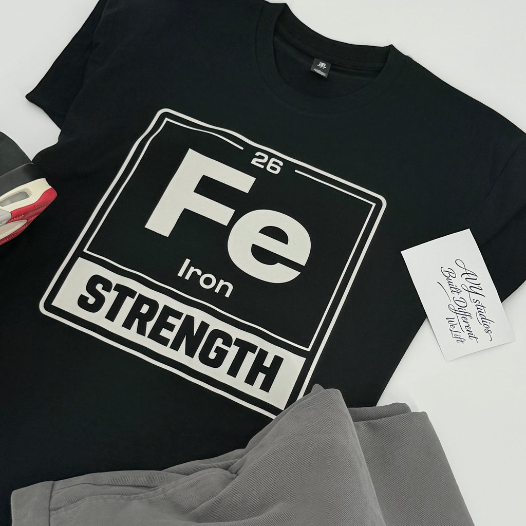Premium Fe Strength T-Shirt – Built Different Gym Shirt | Black & Bone