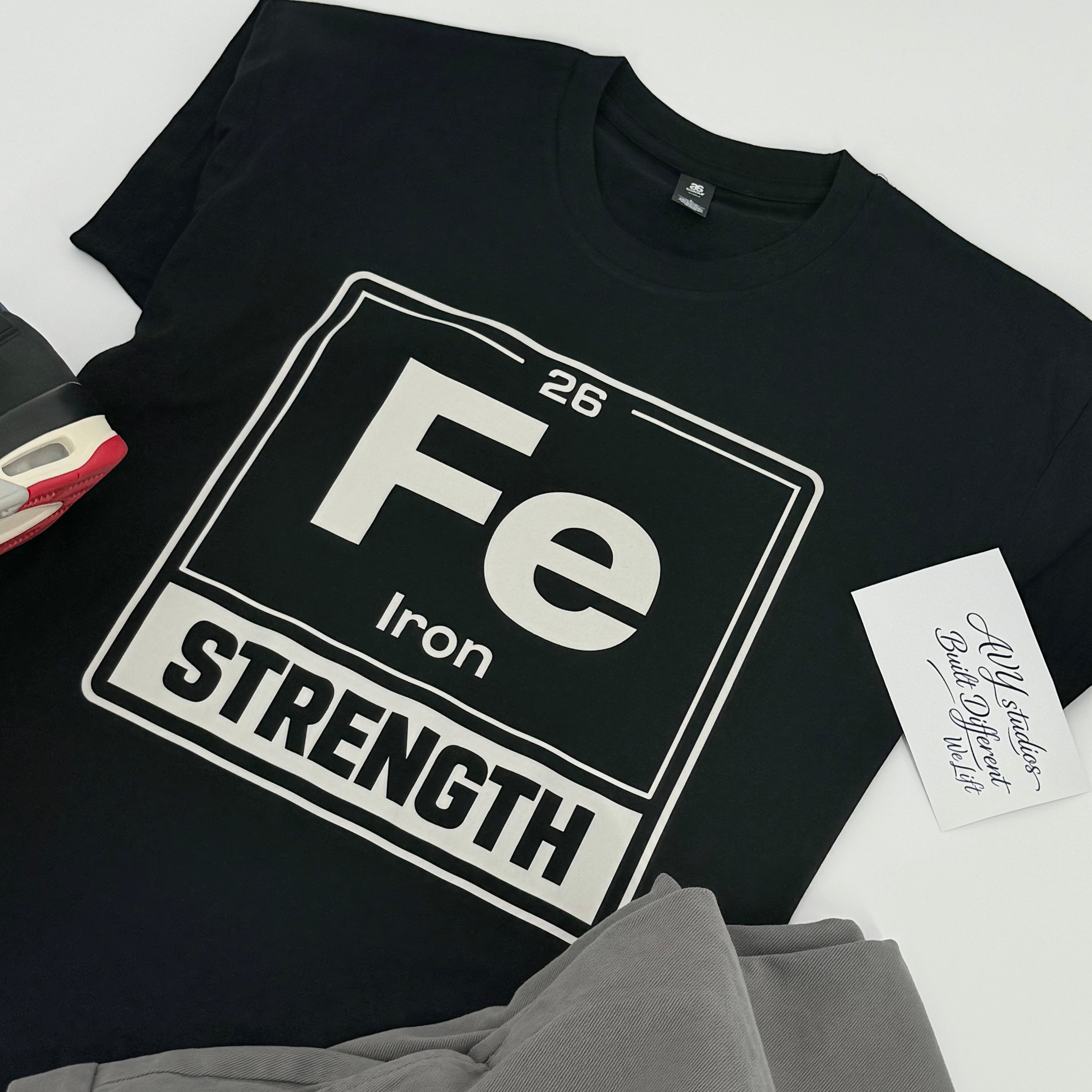 Premium Fe Strength T-Shirt – Built Different Gym Shirt | Black & Bone