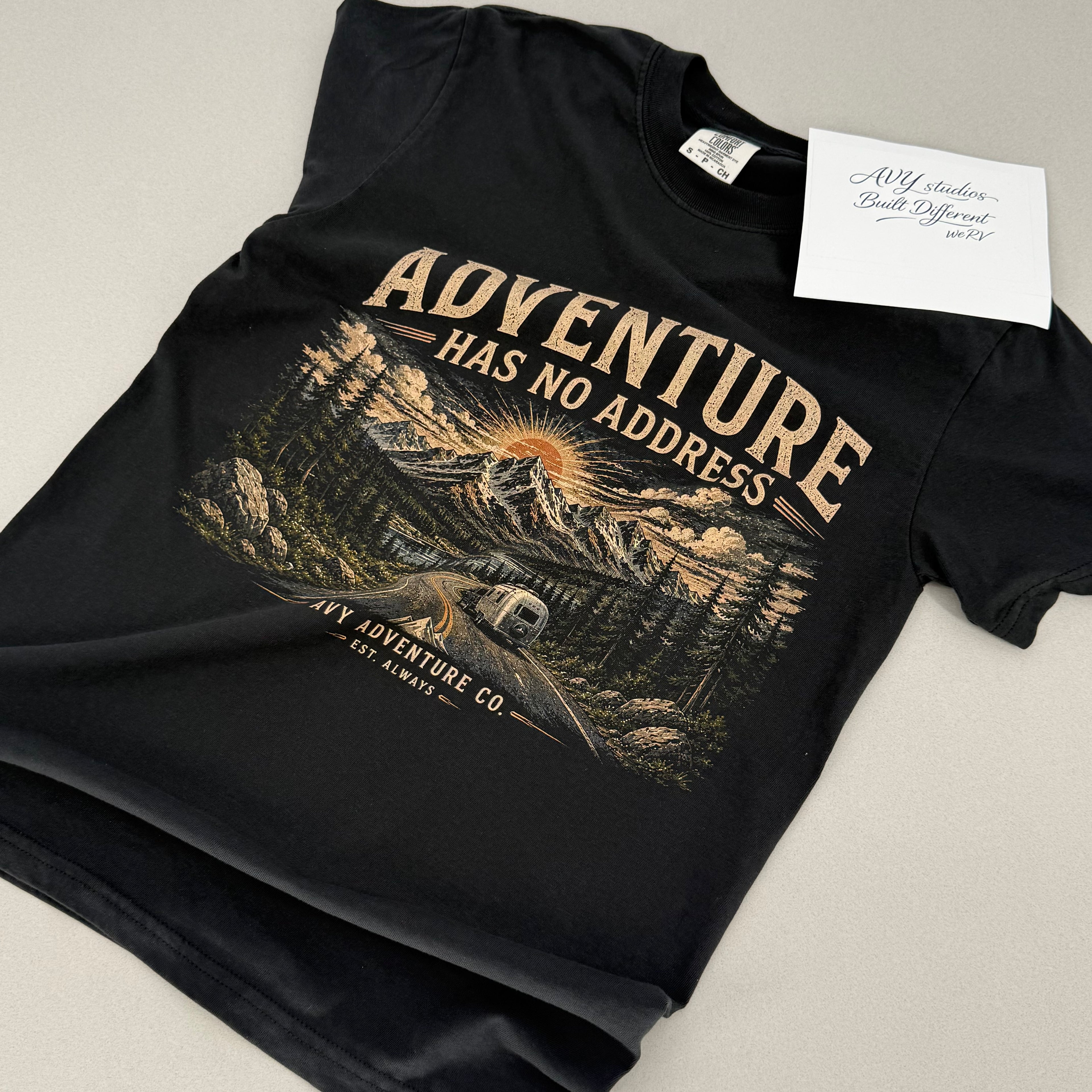 Adventure Has No Address – Premium Outdoor Adventure Tee